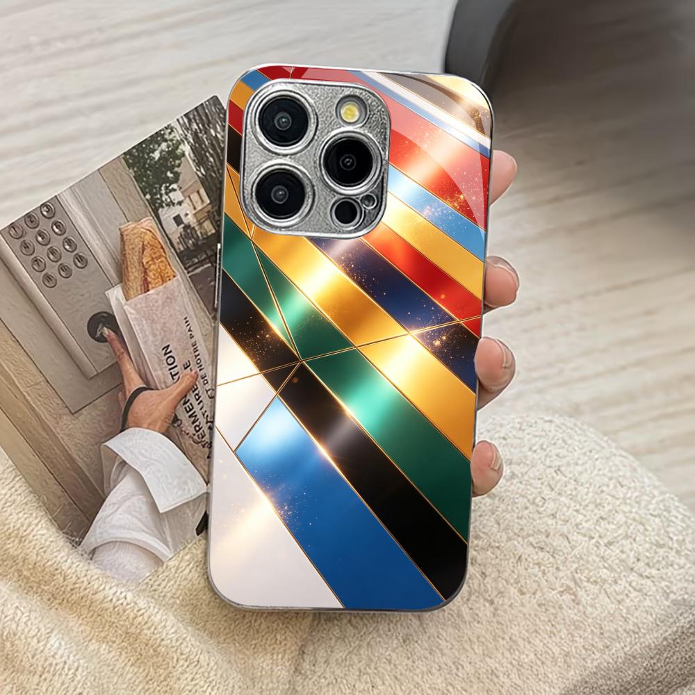 Colorful Geometric Stripe phone case for funda iphone for iphone 17 pro max cover glass for iPhone 17 16 15 14 13 12pm Pro Plus