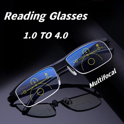 Anti Blue Light Ultra Light Tr Metal Frame Multi Focus Reading Glasses Dual-Purpose Presbyopia Glasses For Both Near And Far Use