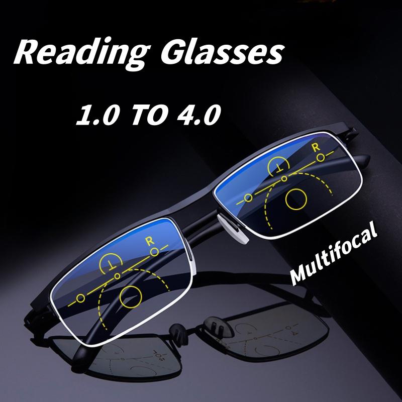 Anti Blue Light Ultra Light TR Metal Frame Multi Focus Reading Spectacles Dual-purpose Presbyopia OpticalGlasses for Both Near and Far Use