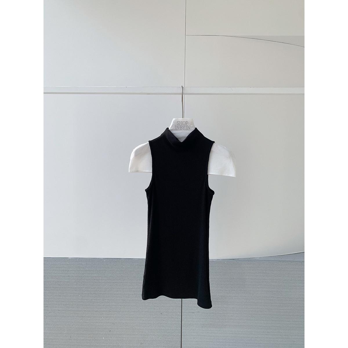 

Inbyin Women s Slimming Half-High Neck Knit Vest - Temperament Boosting Sleeveless Top Small чёрный