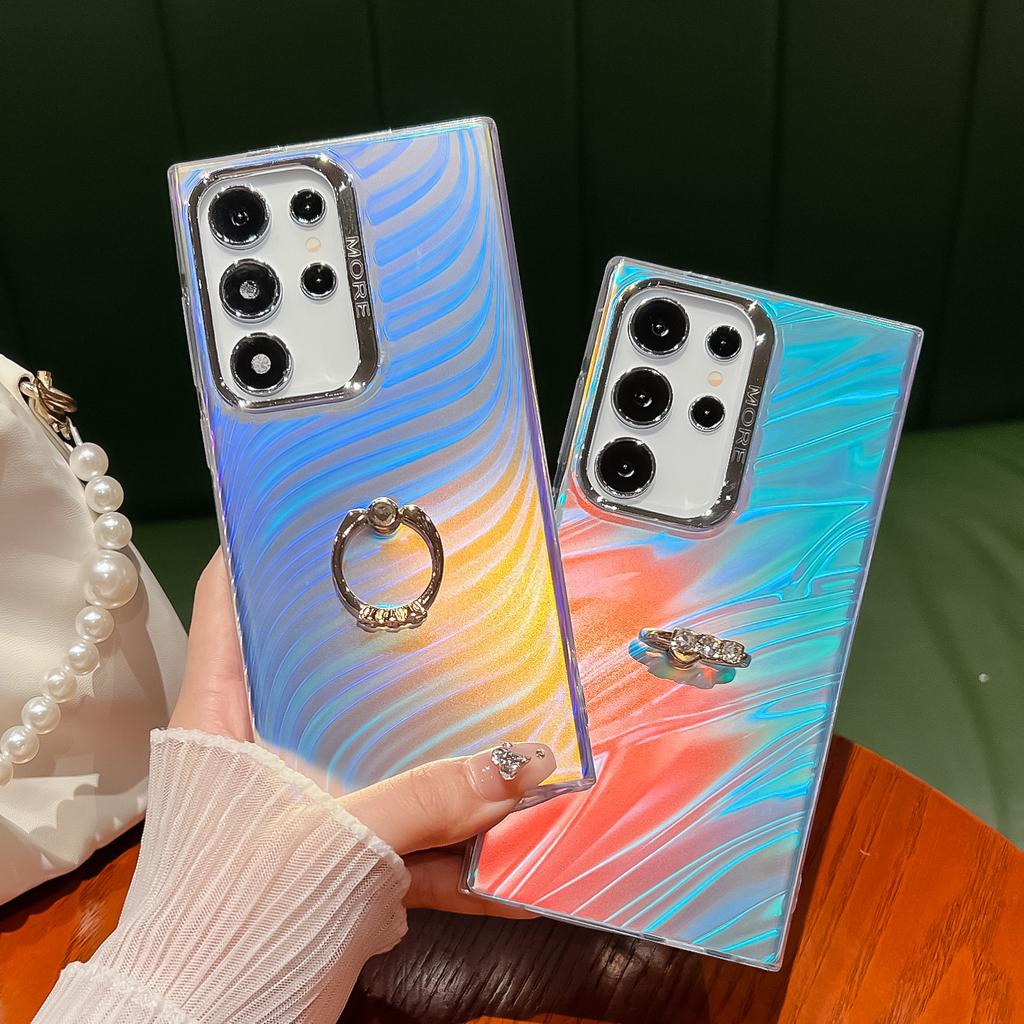 For Samsung Galaxy S22 Ultra 5G Phone Case IMD Leser Electroplated PC+TPU Cover with Ring Kickstand