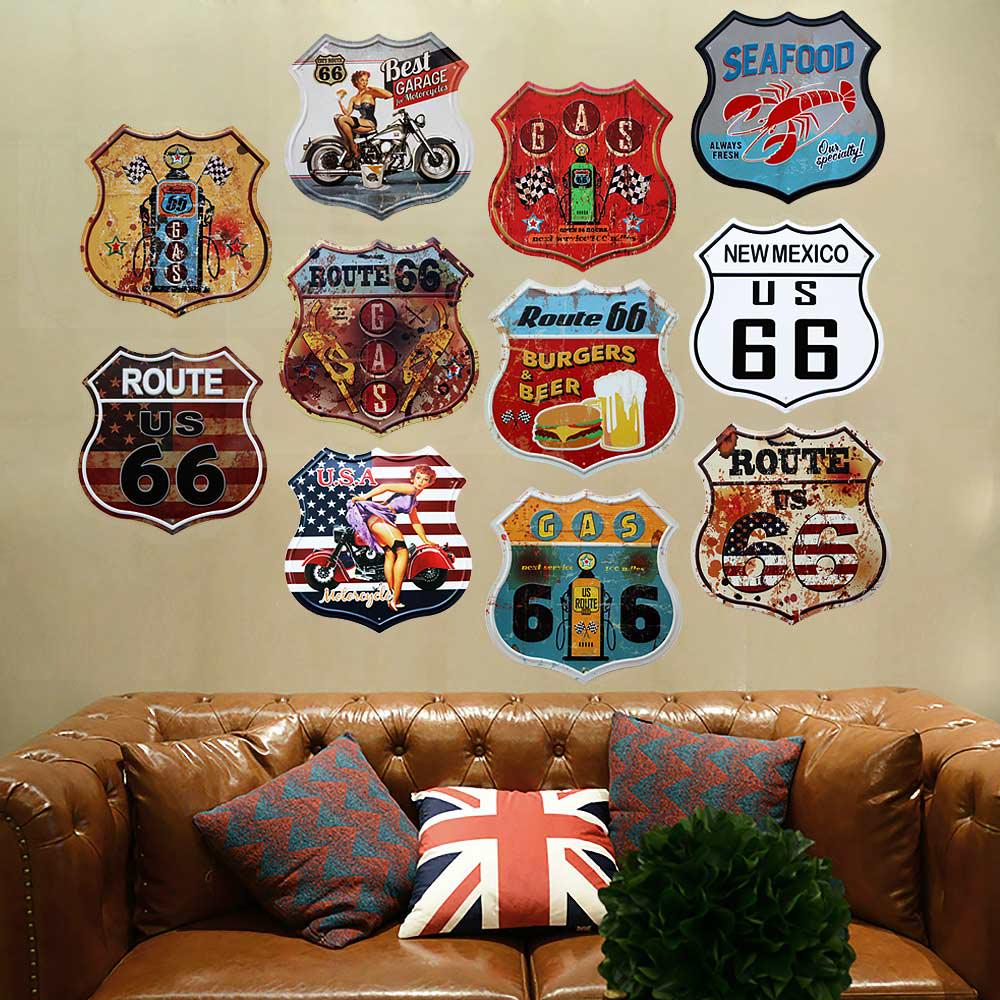 Buy GAS Route 66 Metal Tin Signs Irregular Plaque Poster Bar Pub Man ...