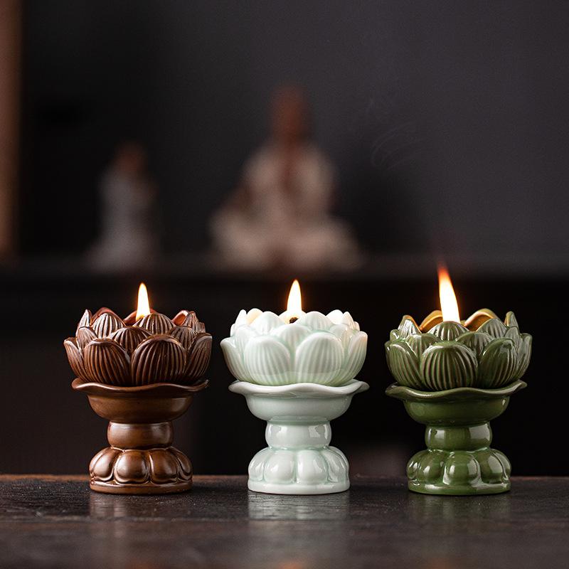 Retro Ceramiczna Lampa Olejna Budda Domowa Lampa Przednia Stały Uchwyt na Lampę Maślaną Lampa na Paliwo Płynne do Dekoracji Domu