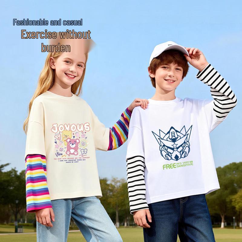 Baleno Girl's Striped Fake Two-Piece Long-Sleeve T-Shirt