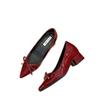 Pointed small man bow evening evening shoes 2025 new soft sole gentle thick heel patent leather inner height increase single shoes women