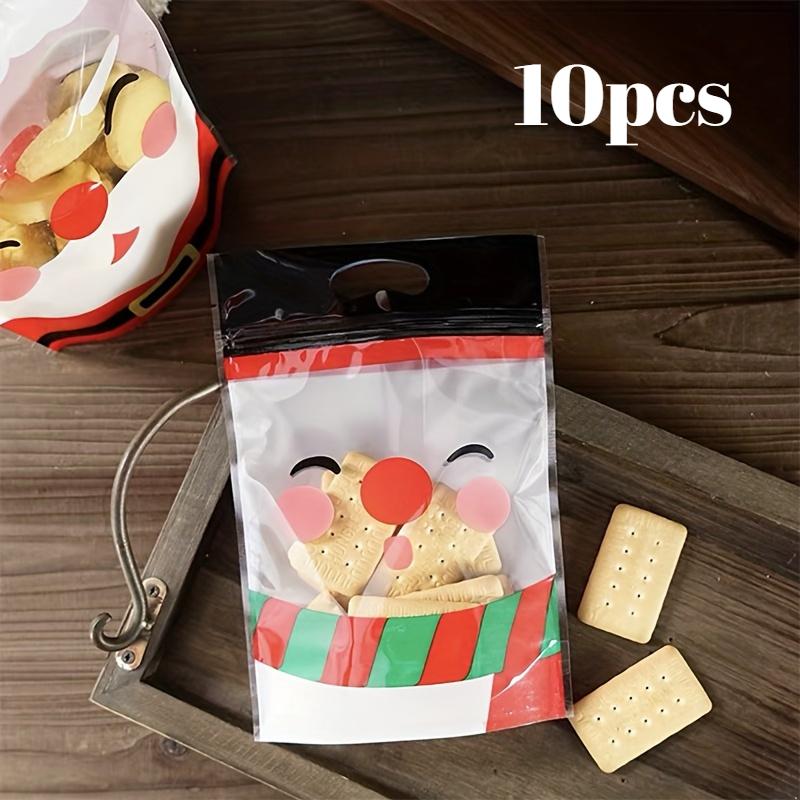10pcs Christmas Handle Bag for Candy Chocolate Cookie Nougat Biscuit Packing Gift Santa Sealed Bags