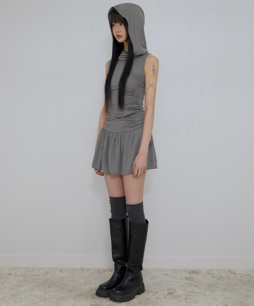Peulleeoeob Hooded High Neck Dress (Fl-155_Gray)