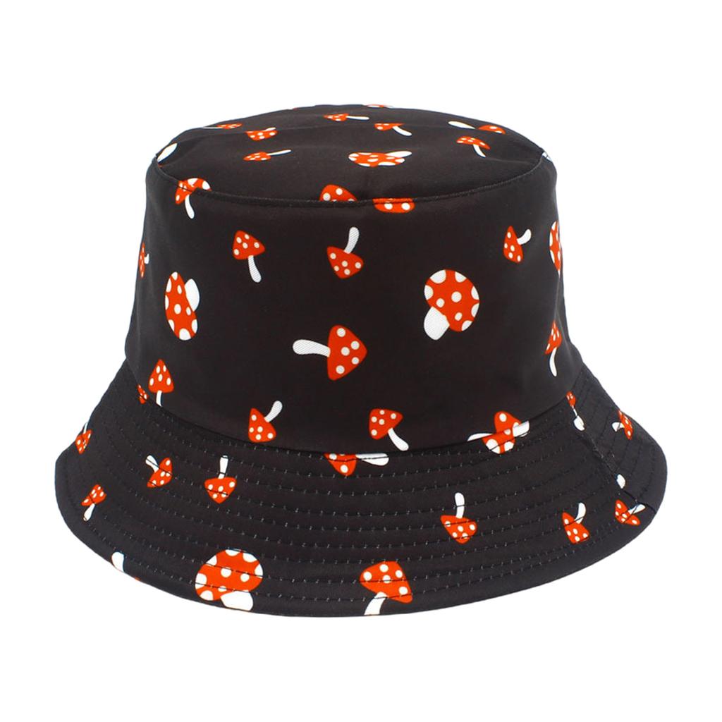 Unisex Reversible Bucket Hat Fisherman Hat for Casual Wear Breathable Sunshade for Teenagers Mushroom Print