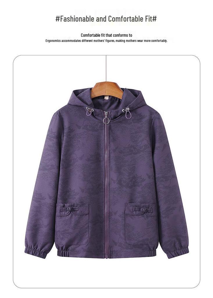 2026 Spring Printed Casual Loose Lapel Zipper Jacket for Middle-Aged and Elderly Women
