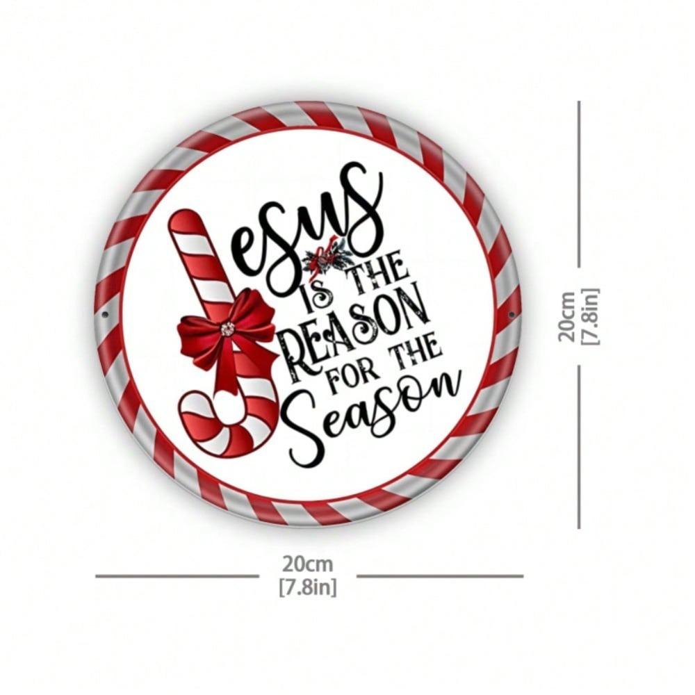 One Piece Christmas Wreath Round Tin Sign Metal Wall Art for Home Bar Garden Holiday Decor Gift 7.8 Inch