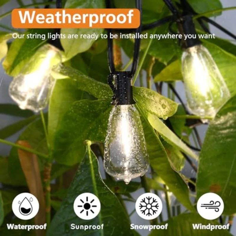 ST38 String Lights Outdoor Garland Connectable Shatterproof Waterproof Plastic 25FT Dimmable Patio Garden Decor Fairy Lighst