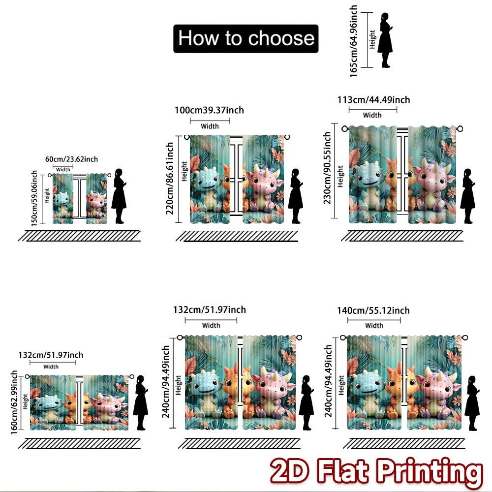 2D flat printing 2pcs Window Curtains Cute Dinosaurs Jungle Friends Digital Printed Polyester Drapes Holiday Decorations Use for