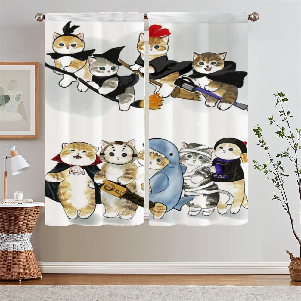 Кошка Окно Прозрачные Шторы Салон 2 Дешевые Кухонные Шторы для Комнат Гостиная Шторы Подхваты Для Дома и Украшения Жалюзи W50xH70cmx2pcs-CL
