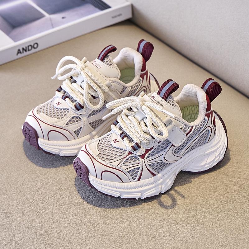 Girls handsome children's sports shoes 2025 spring and autumn new deodorant boys dad breathable double net running shoes non-slip