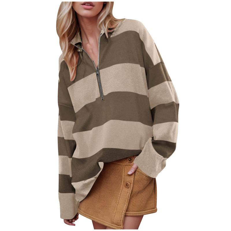 Autumn and Winter New Long Sleeved 1/4 Zipper Pullover with Split Color Block for Women's Sweaters and Hoodies