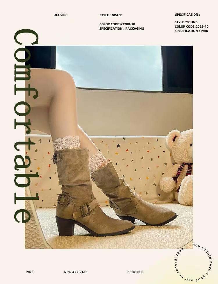 Women's Retro White Chunky Heel Martin Boots with Pointed Toe - Autumn/Winter 2025 Fashion Collection.