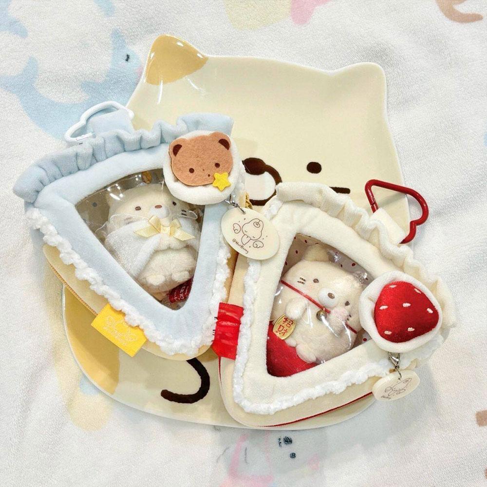 Kawaii Triangle Cake Shaped Doll Ita Bag Cute Plush Transparent Window Mini Crossbody Bag For 10cm Doll Display Storage Bag