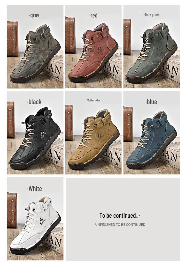 Men's Mid-Calf Leather Martin Boots - Autumn/Winter, Large Size, Handmade Casual Work Boots