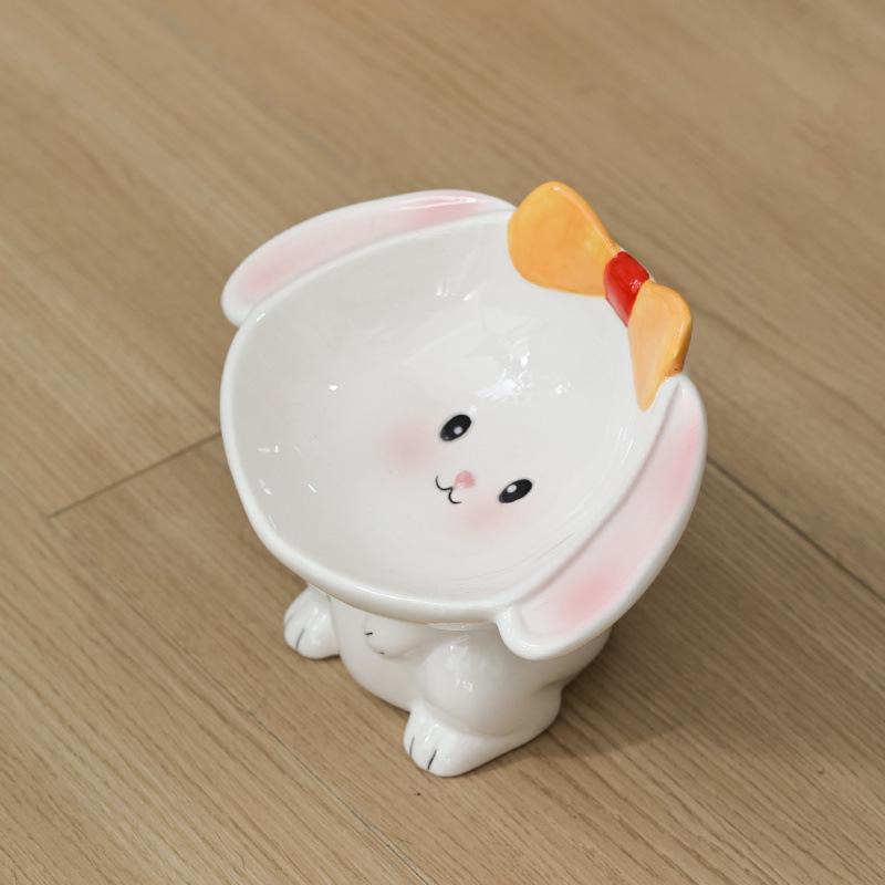 Cute Animal Series High-Footed Ceramic Pet Bowl - Neck Protection & Anti-Black Chin Design for Cats and Dogs