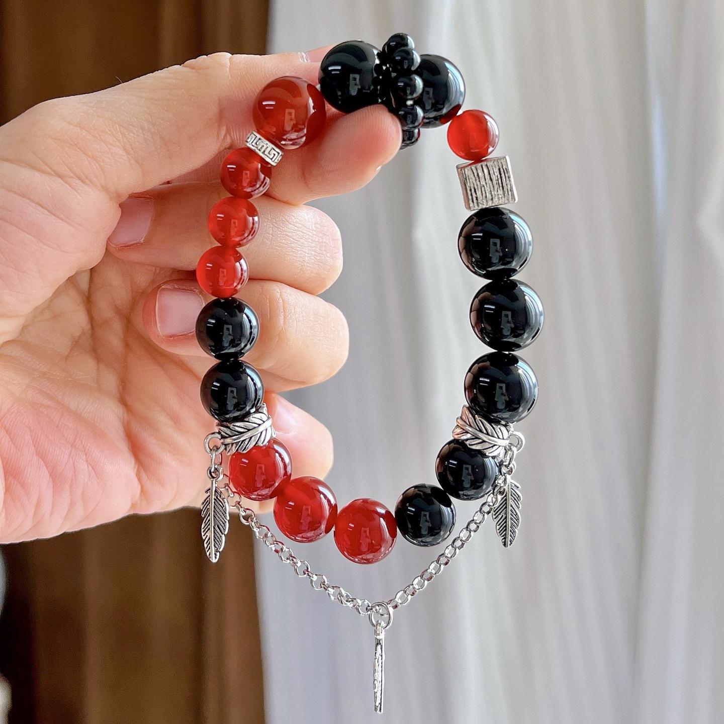 High Quality Natural Chalcedony Black Agate Contrasting Color Bracelet Bracelet