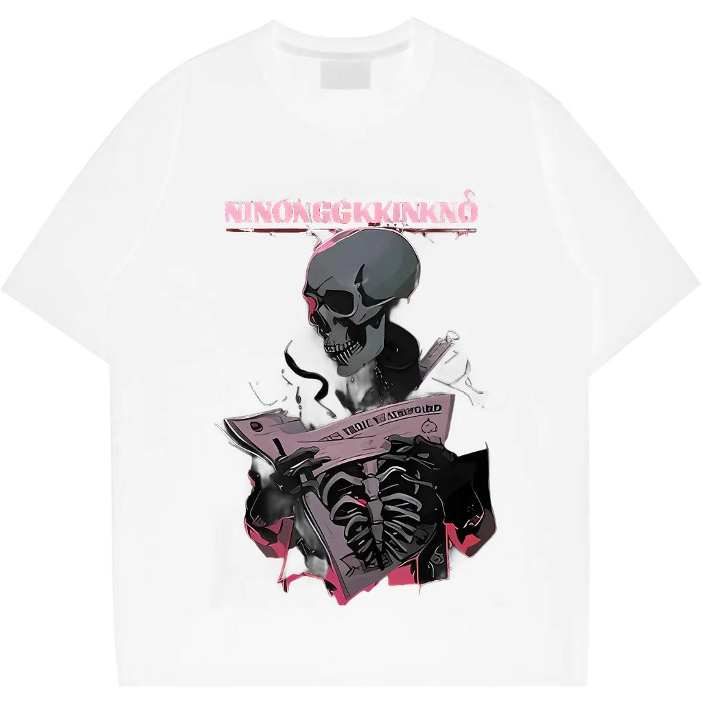 Skull O-Neck Loose Oversized Tshirt Retro Harajuku Men's T-shirt Printed Rap Style Shirt Fashion Street Tee Frivolous T Shirt