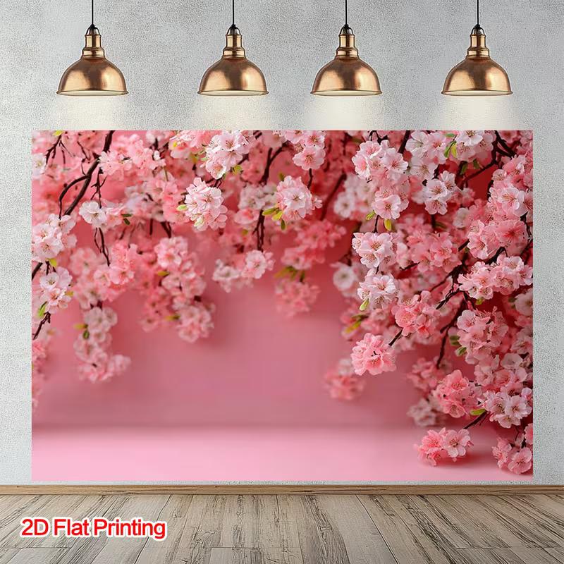 2D Minimalist Pink Background with Sakura Flowers Backdrop 47.2x31.5inch/120*80cm
