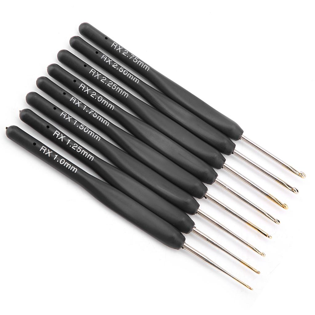 Black Soft Handle Crochet Hooks Aluminum Hook Set Knitting Weave DIY Craft Needles Small Size