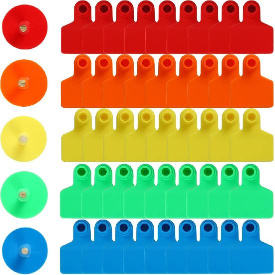 Blank Cattle Ear Tags - 100PCS Plastic Livestock Ear Tags Farm Animal Tags ID Tags Red Yellow Green Blue Orange Ear Tagger Cattle Ear Tags for Cow