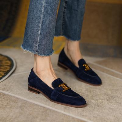 Ins Keep It for Yourself! French Retro Metal Buckle One-pedal Loafers Women's Soft Leather British Style Flat-soled Single Shoes