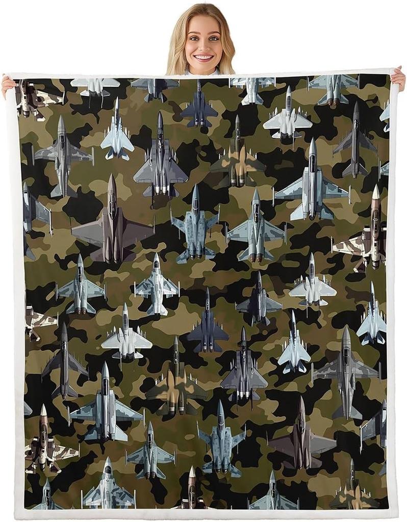 Colorful Airplane Blanket Soft Fleece Throw Kids Room Decor Aviation Theme Baby Gift Home Decoration