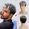 Peluca Corta Sintética Ombré Plateada, Peluca Masculina con Puntas Texturizadas y Flequillo para Uso Diario
