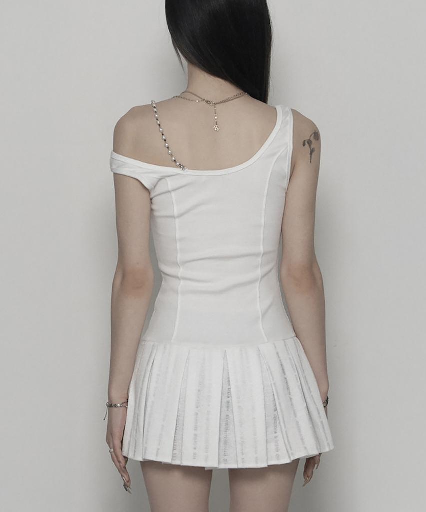 Soea [Limited Edition] Destroy Pleats Beads Dress (White)