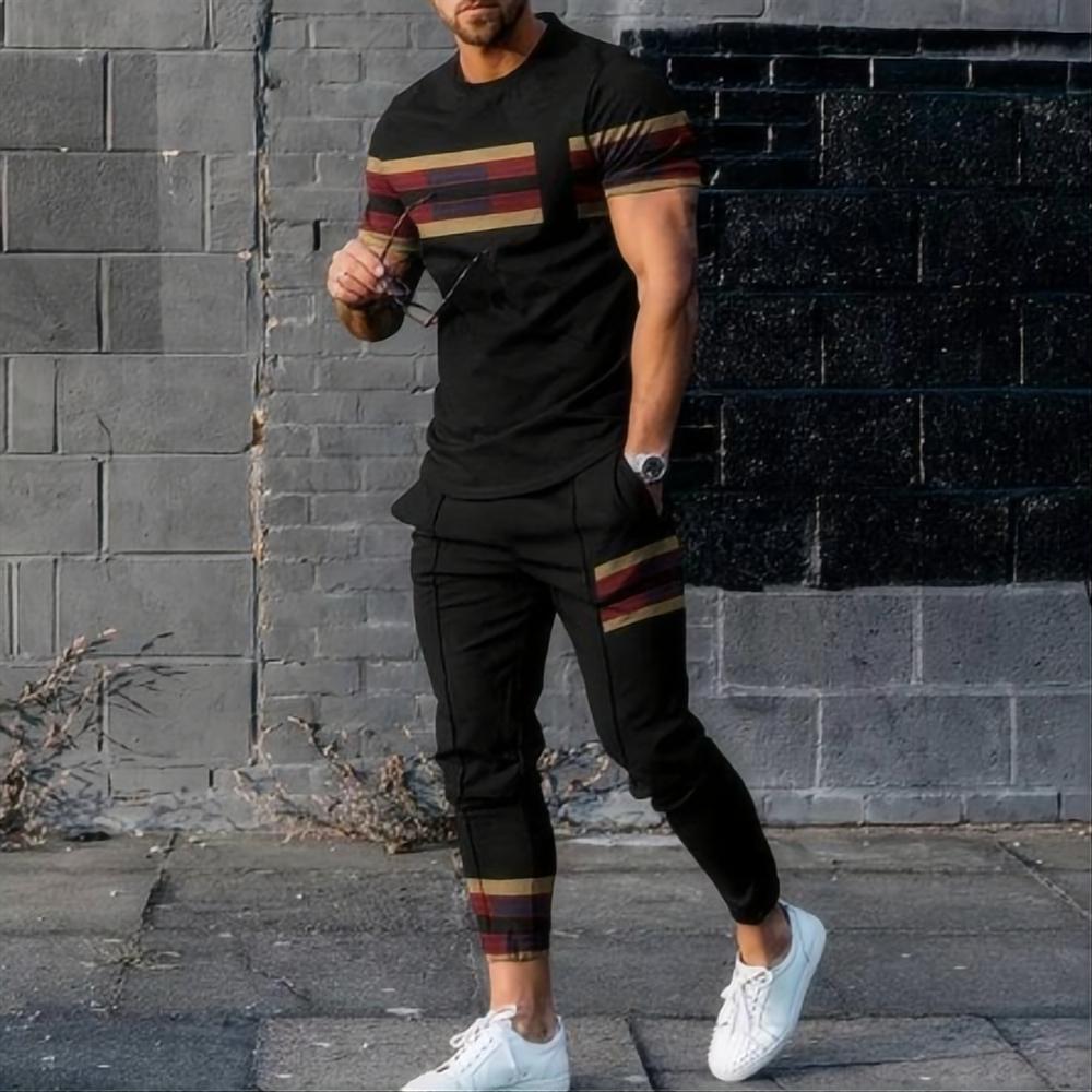 Men's Basketball Sports Suit Jogging Set Printed Summer Hot Selling Retro Casual Short Sleeved T-shirt Pants