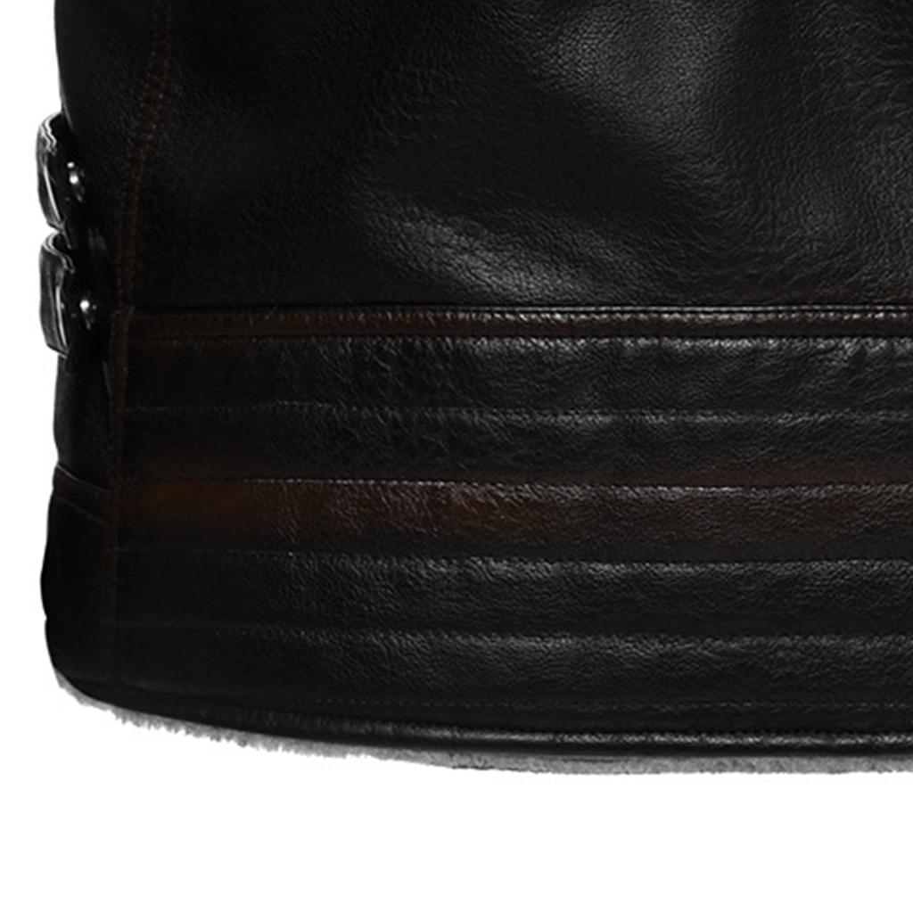 Men's Multi-Pocket Plush Thickened PU Leather Jacket Vintage Business Casual Jacket