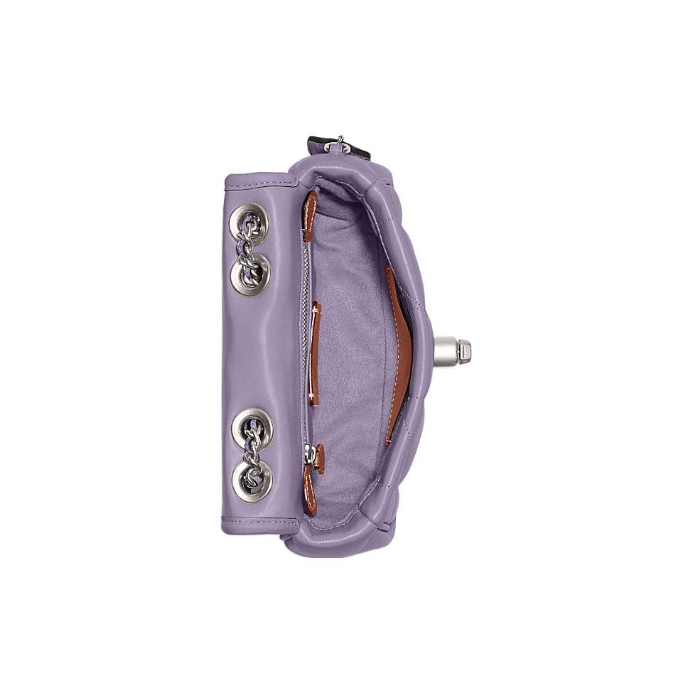Coach Pillow 20 Solid Color Silver Lock Quilted Flap Leather Crossbody Shoulder Bag Women Bags Purple CA086-LHVHM