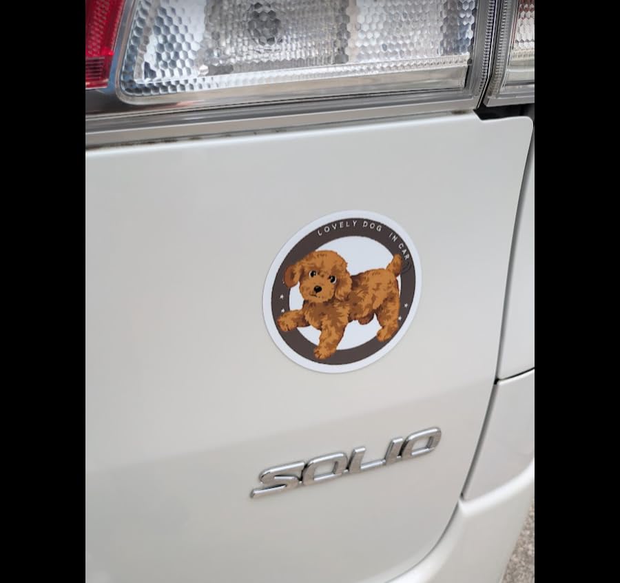 Rakunasu Car Sticker Dog Toy Poodle Magnet Type Weatherproof Resistant Pet Round Magnet