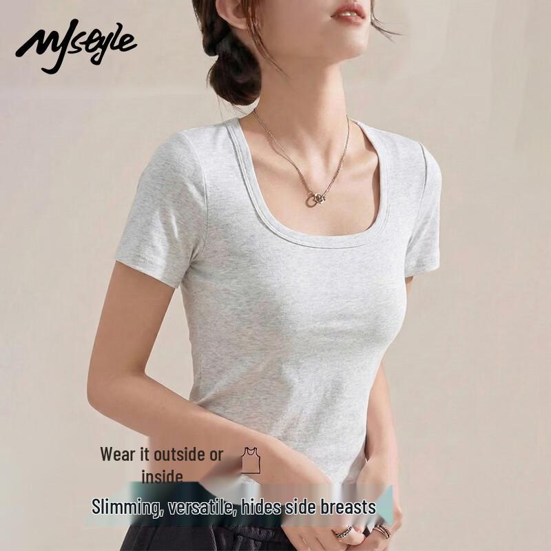 MJ STYLE Women s Square Neck Slim Fit Short Sleeve T-Shirt XL