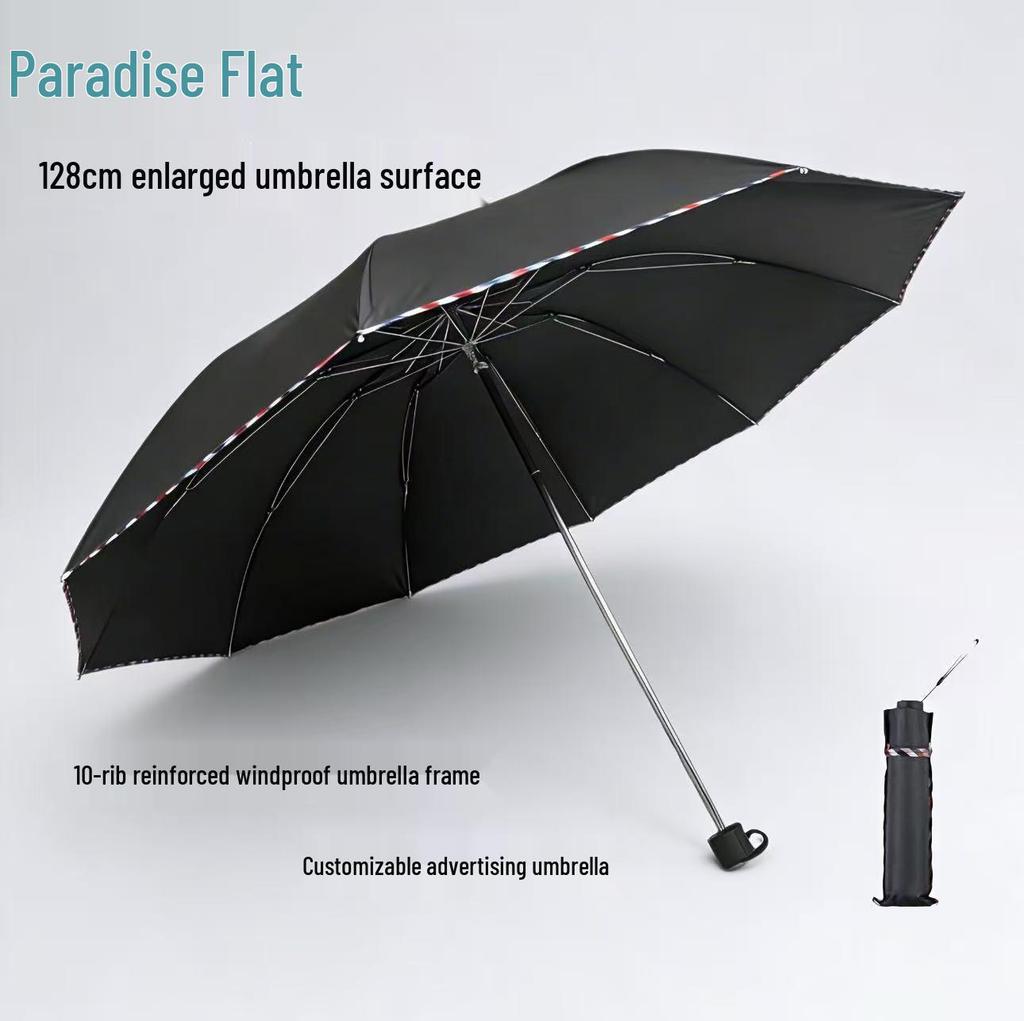 Tianti 3311E Black Glue 10-Rib Sun & Rain Protection Umbrella, Customizable for Business Advertising