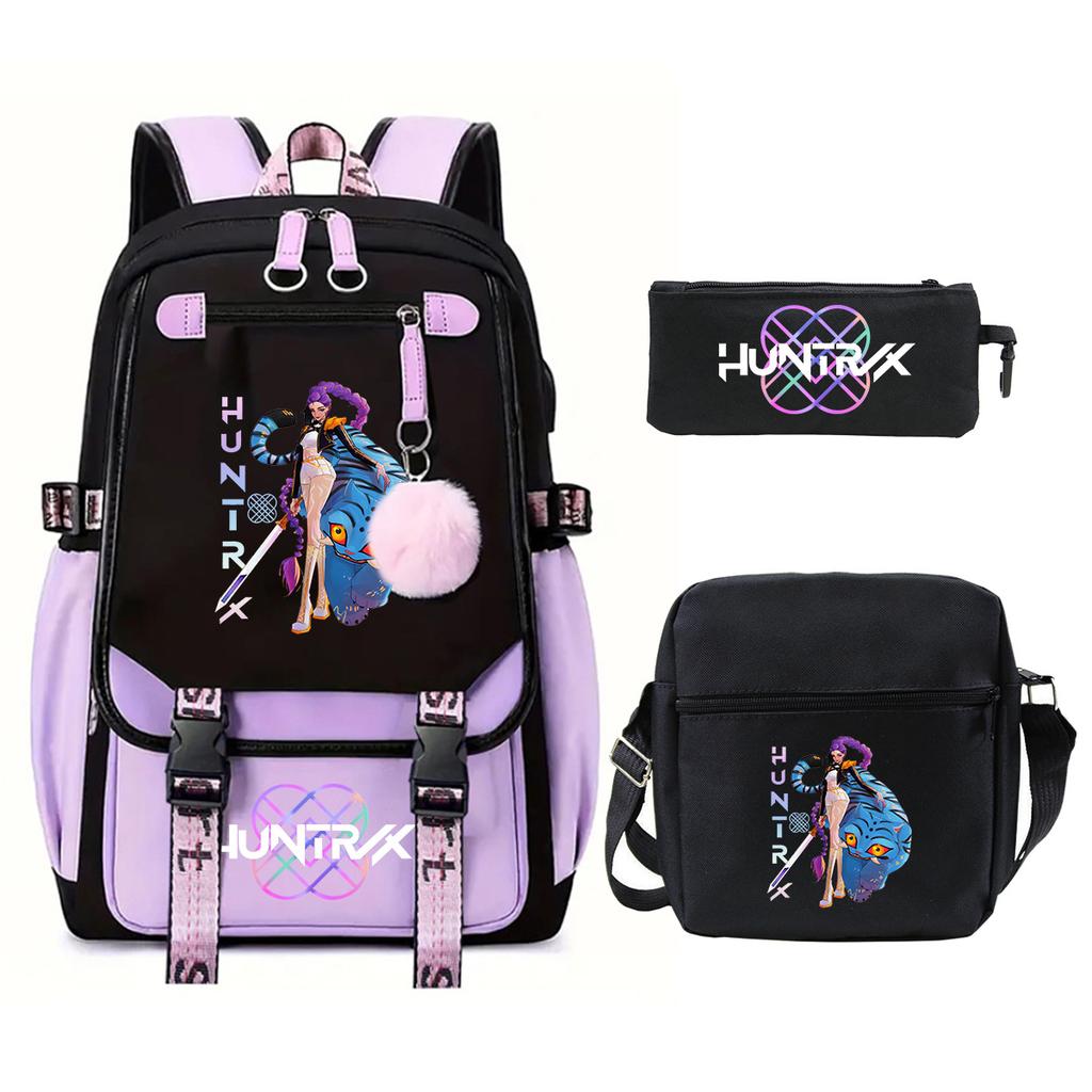KPop Demon Hunters Korean version of student school bag children's backpack pencil bag set