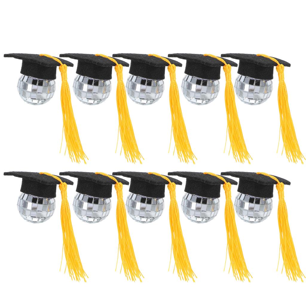 10Pcs Mini Graduation Cap Cupcake Toppers Tassel Disco Ball Design Grad Cap Decor for All Graduations Cupcake Graduation