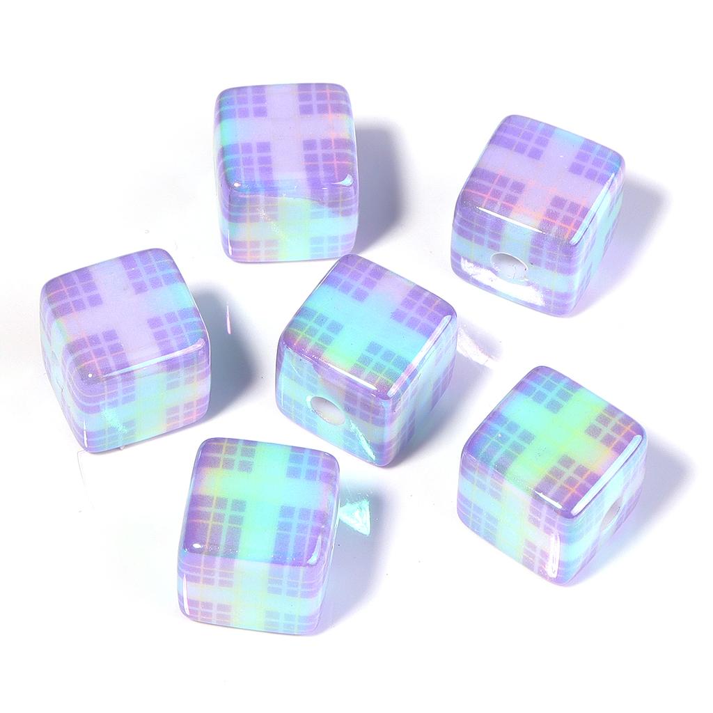 10pcs/lot 13mm Colorful Acrylic Beads Square Checkered Pattern Beads Loose Spacer Beads For Jewelry Making DIY Bracelet Necklace