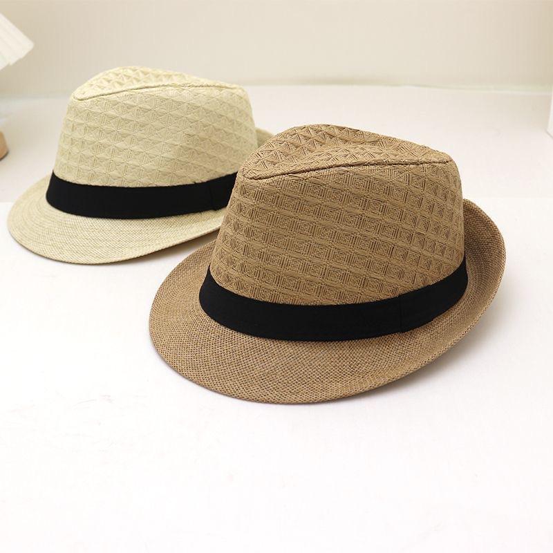 Summer Straw Rhombus Jazz Hat Outdoor Sun Hat Middle-aged and Elderly Travel Leisure Sun Hat Gentleman's Top Hat