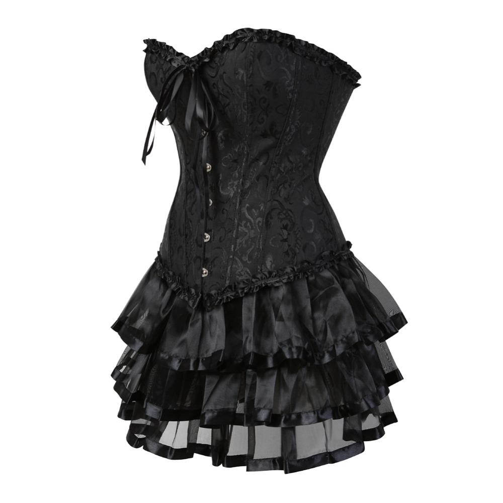 Caudatus Corset Plus Size Dress Skirts Set Tutu For Women Party Bustiers Costume Sexy Lace Up Vintage Corselet Clothing Black