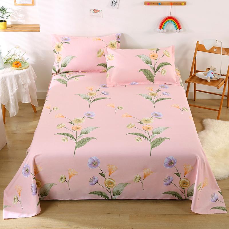3Pcs Botanical Floral Pattern Bed Sheet Set 100% Cotton Skin-friendly Breathable Bedsheet Sets Home Flat Sheet with Pillowcases