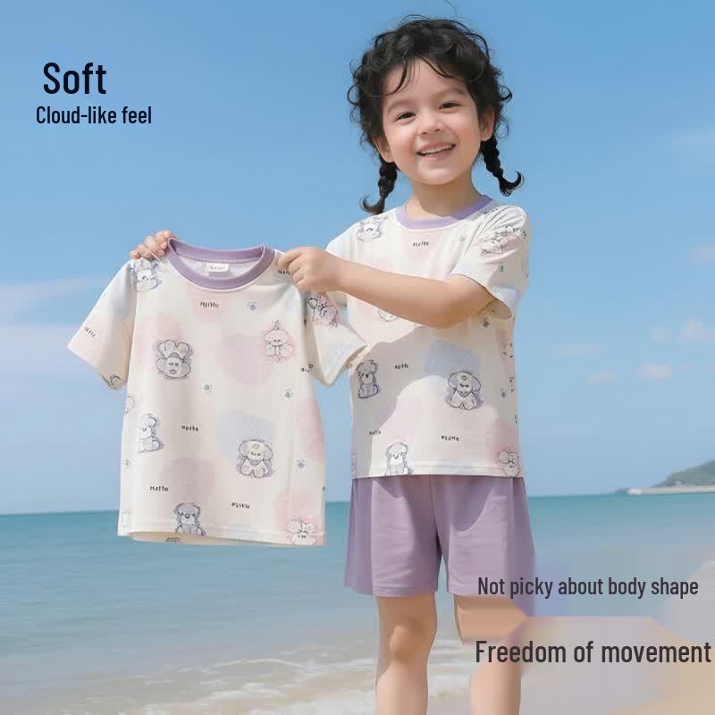 ZISEHY Kids' Summer Short-Sleeve Cotton Pajamas