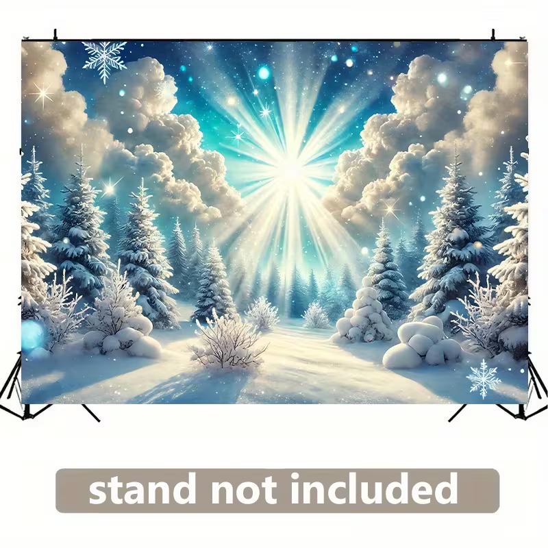 Magischer Winterwald Wandteppich, Schneebedeckter Kiefernwald Hintergrundtuch, Weihnachts Wanddekoration