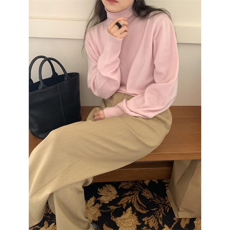 

In-Stock Women s High Collar Knitted Wool Sweater Top One Size розовый