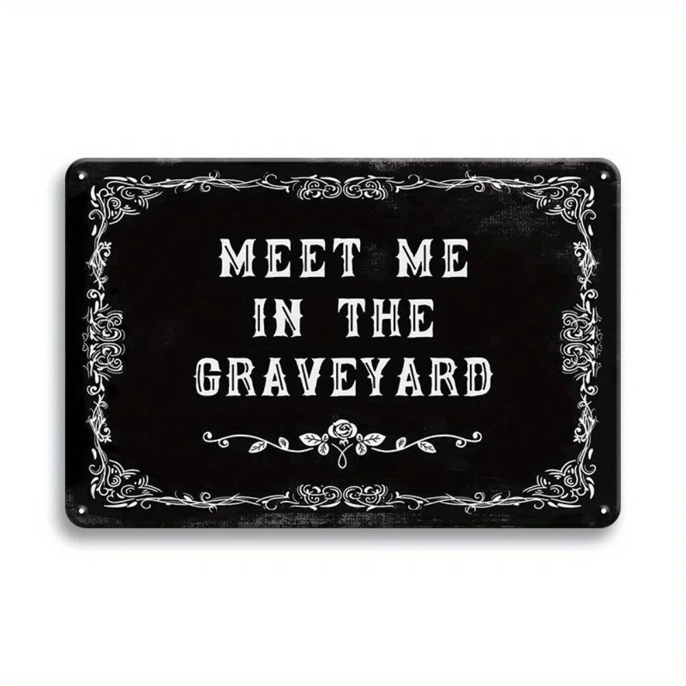 Gothic Cemetery Halloween Metal Wall Sign Vintage Waterproof Outdoor Wall Decor