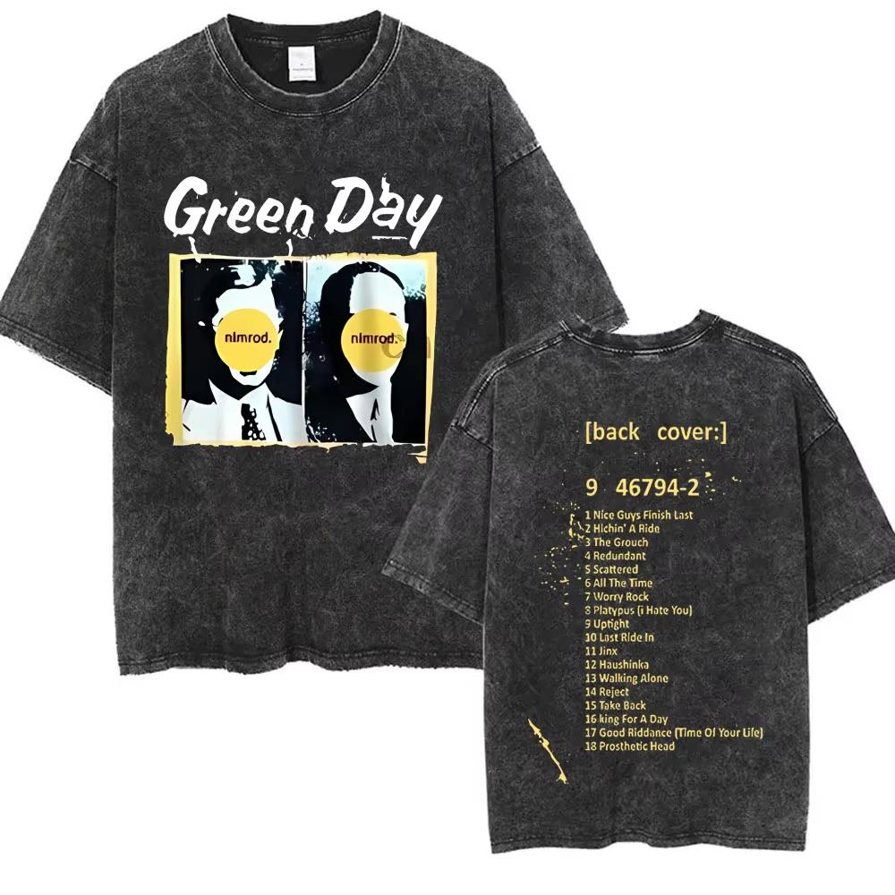 Washed Vintage Punk Band Green Day Kerplunk Graphic Tshirts Mens Women Gothic Rock Retro T Shirts Mens S Oversized Tshirts