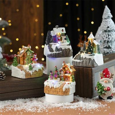Boîte à musique à piles Ornement Maison de Neige Décoration de Fête de Noël Faite à la Main avec Lumière LED à Piles